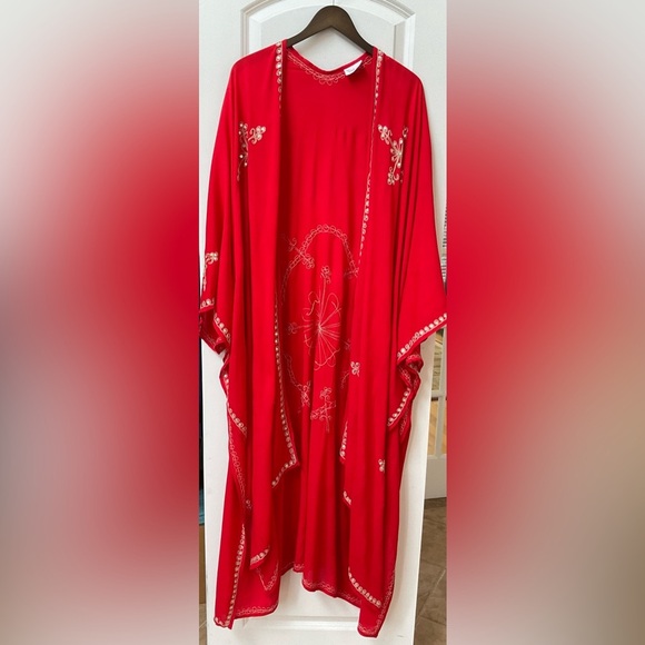 Caftan/Kimono/Beach Cover Red & Silver - Picture 1 of 7